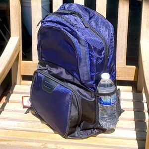 Reflective Blue Backpack Black Trim Side Pockets New